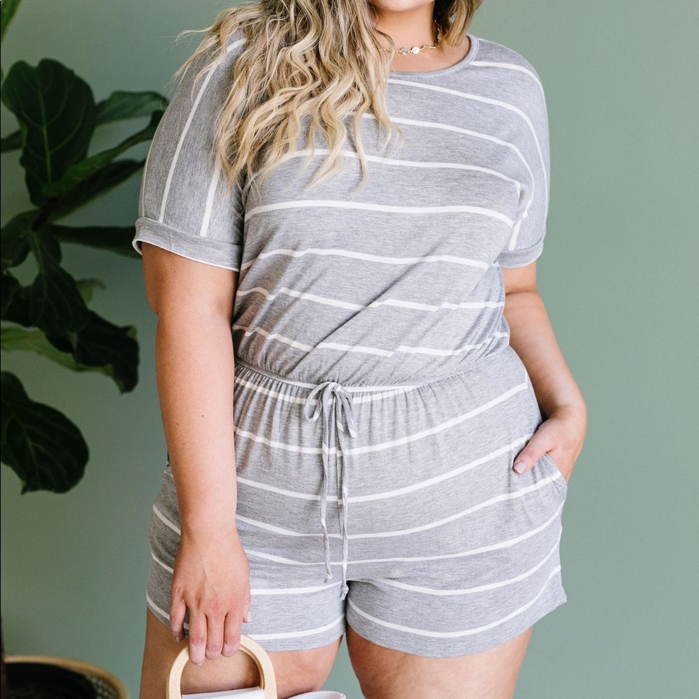 Comfort Stripes Romper in Heather Gray - Picture 4 of 9